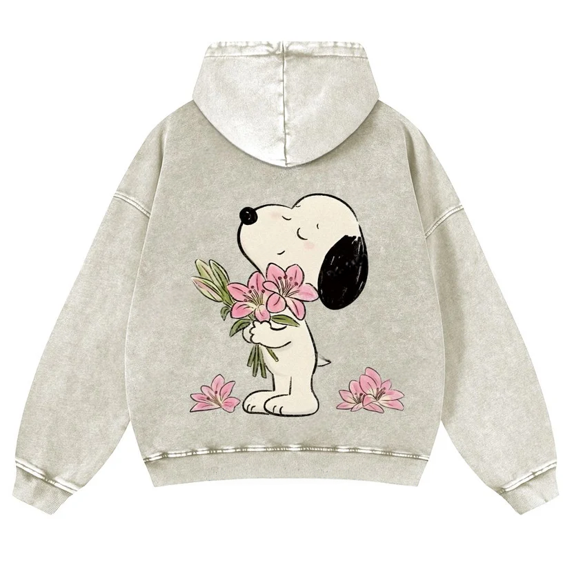 Snoopy Lily Bouquet Casual Washed Hoodie