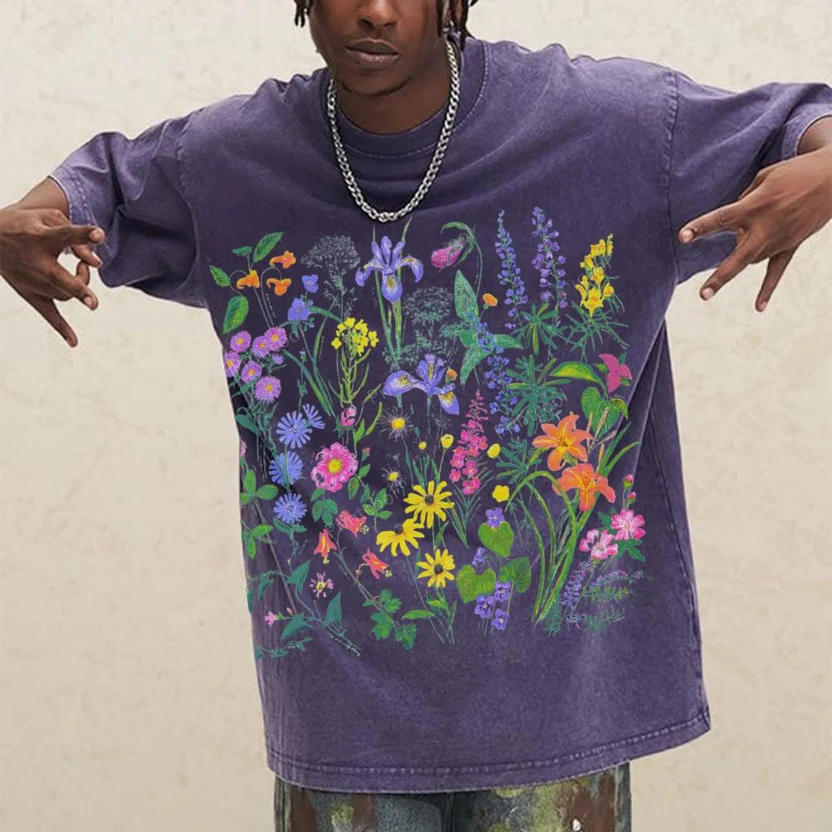 Plant Illustrations Unisex Vintage Washed Tee
