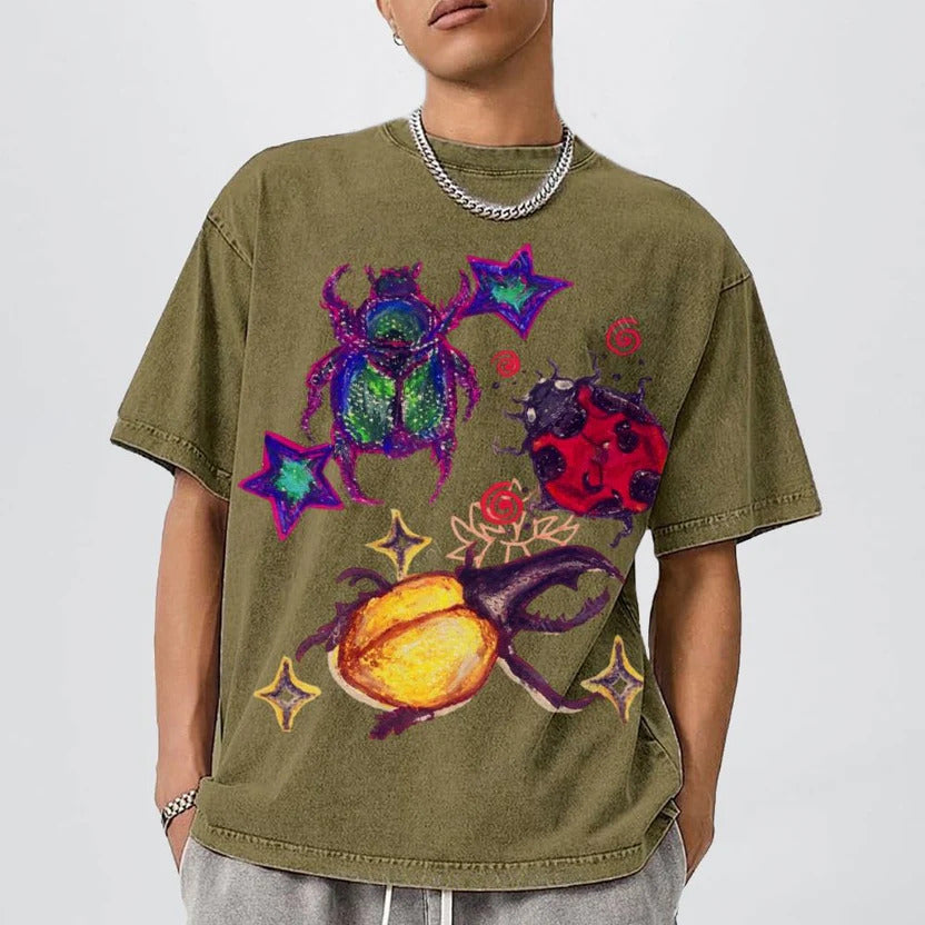 Colorful Beetle Star Party Unisex Vintage Washed Tee