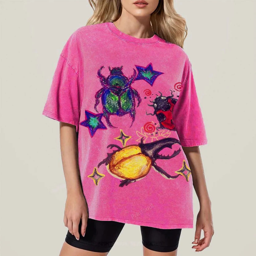 Colorful Beetle Star Party Unisex Vintage Washed Tee