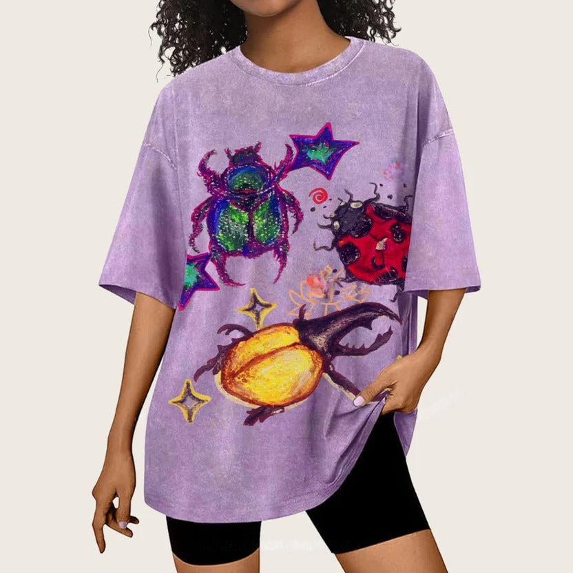 Colorful Beetle Star Party Unisex Vintage Washed Tee