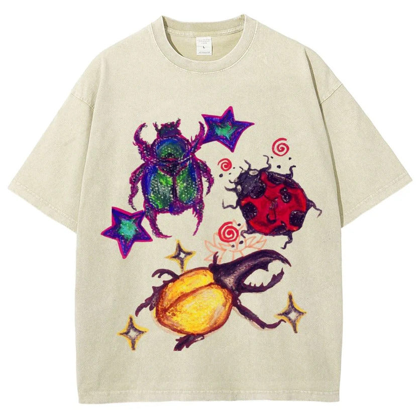 Colorful Beetle Star Party Unisex Vintage Washed Tee