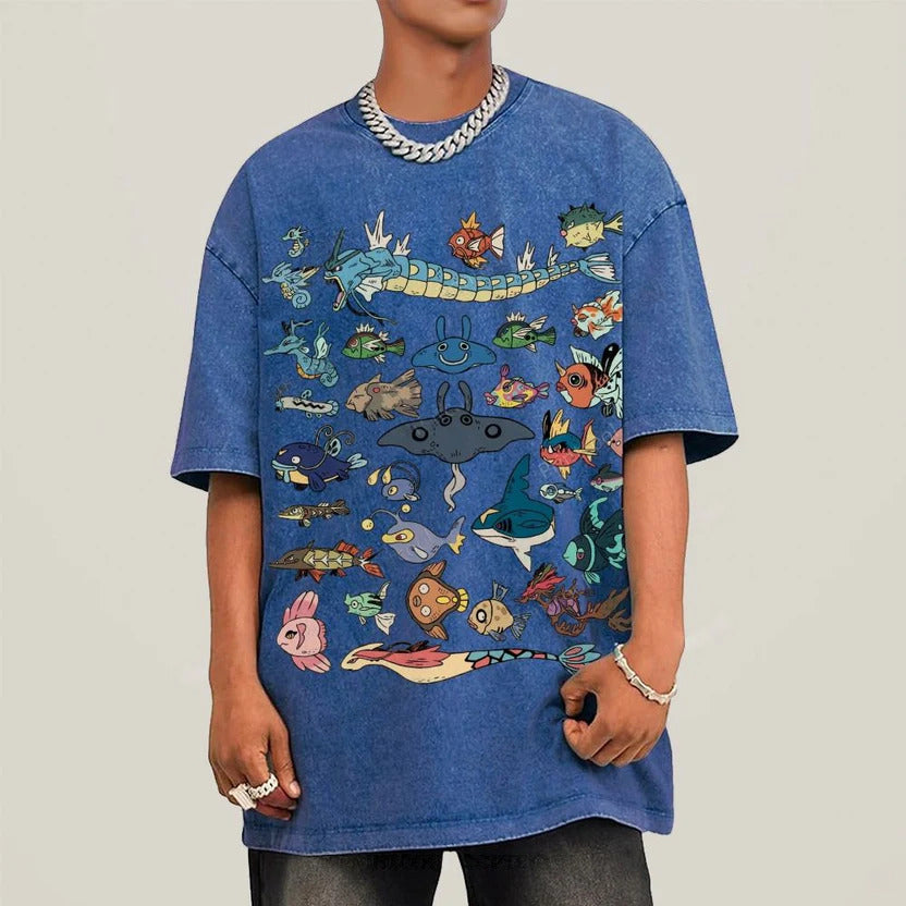 Kanto Aquatic Assortment Unisex Vintage Washed Tee
