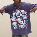 Playful Axolotl Puddle Unisex Vintage Washed Tee