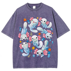 Playful Axolotl Puddle Unisex Vintage Washed Tee