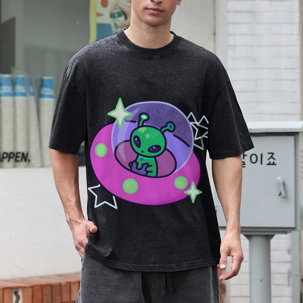 Aliens Piloting Spaceships Unisex Vintage Washed Tee