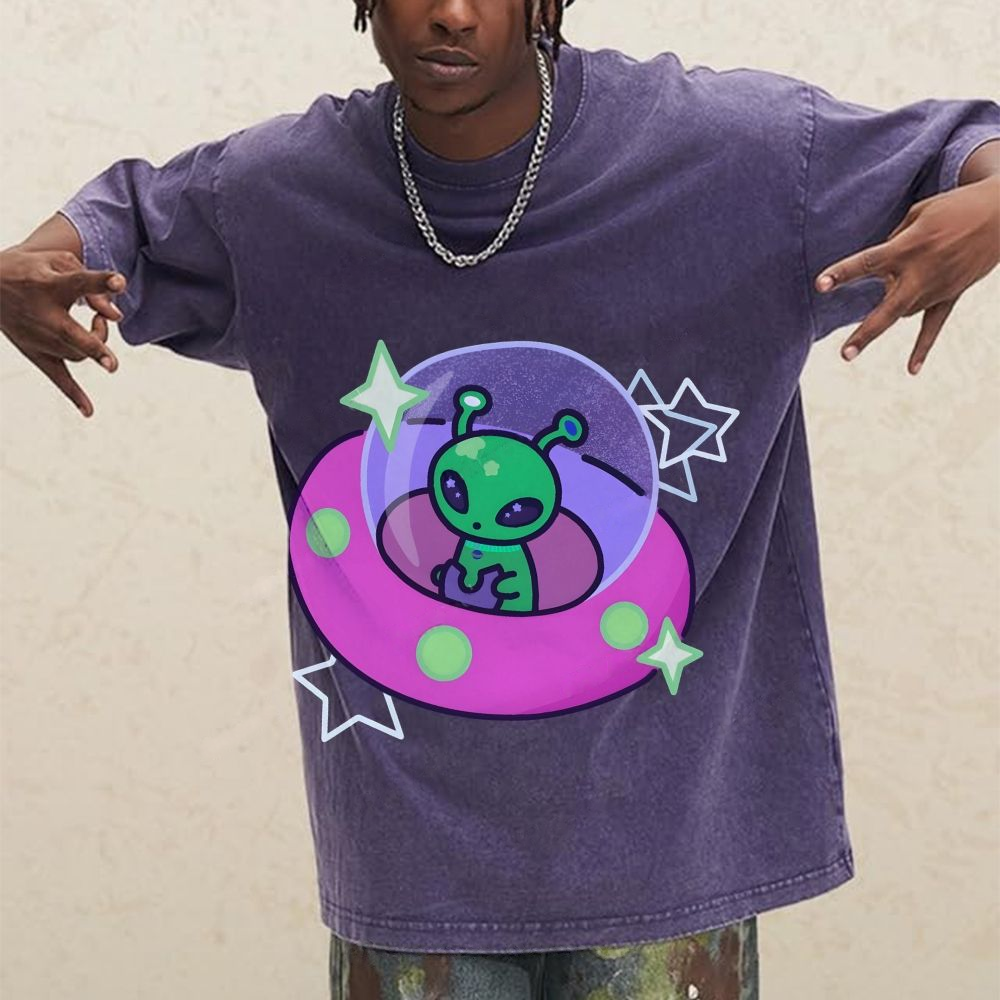 Aliens Piloting Spaceships Unisex Vintage Washed Tee