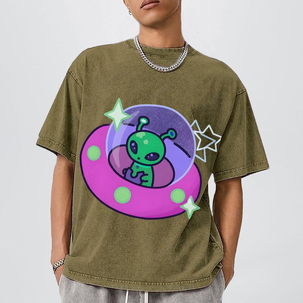 Aliens Piloting Spaceships Unisex Vintage Washed Tee