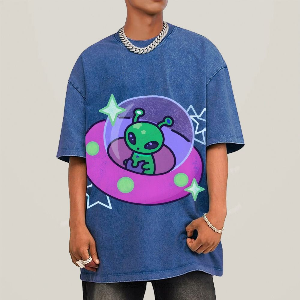 Aliens Piloting Spaceships Unisex Vintage Washed Tee