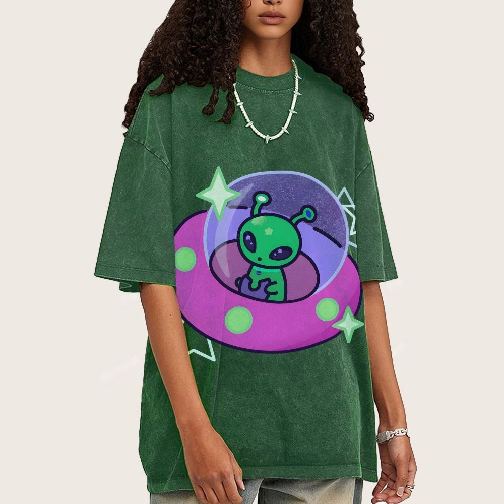 Aliens Piloting Spaceships Unisex Vintage Washed Tee
