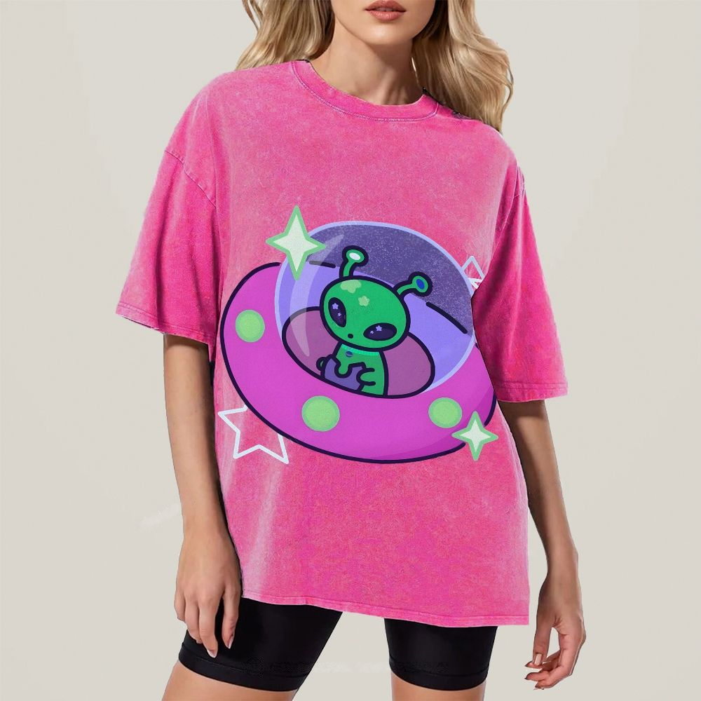 Aliens Piloting Spaceships Unisex Vintage Washed Tee