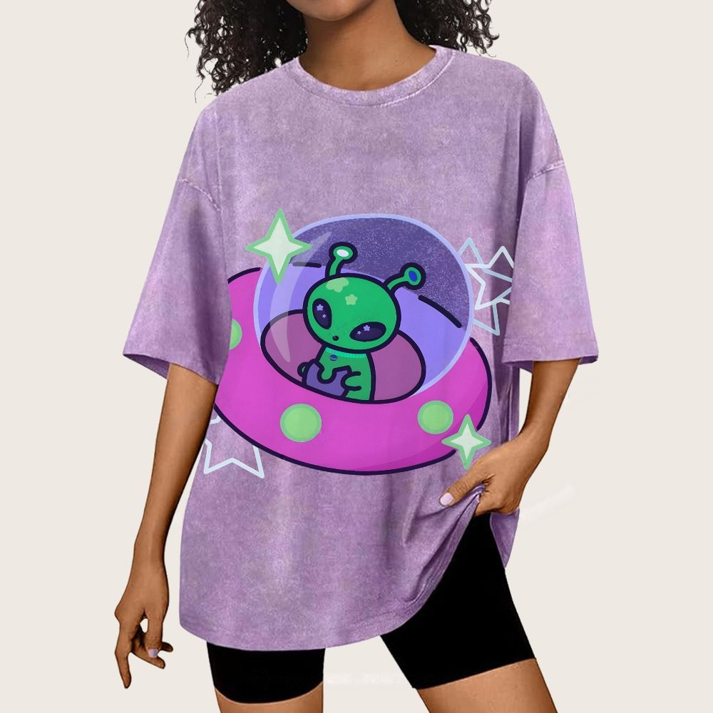 Aliens Piloting Spaceships Unisex Vintage Washed Tee