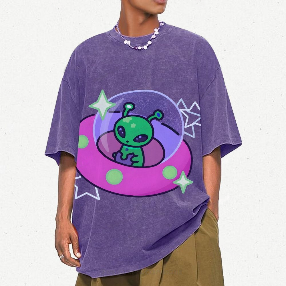 Aliens Piloting Spaceships Unisex Vintage Washed Tee