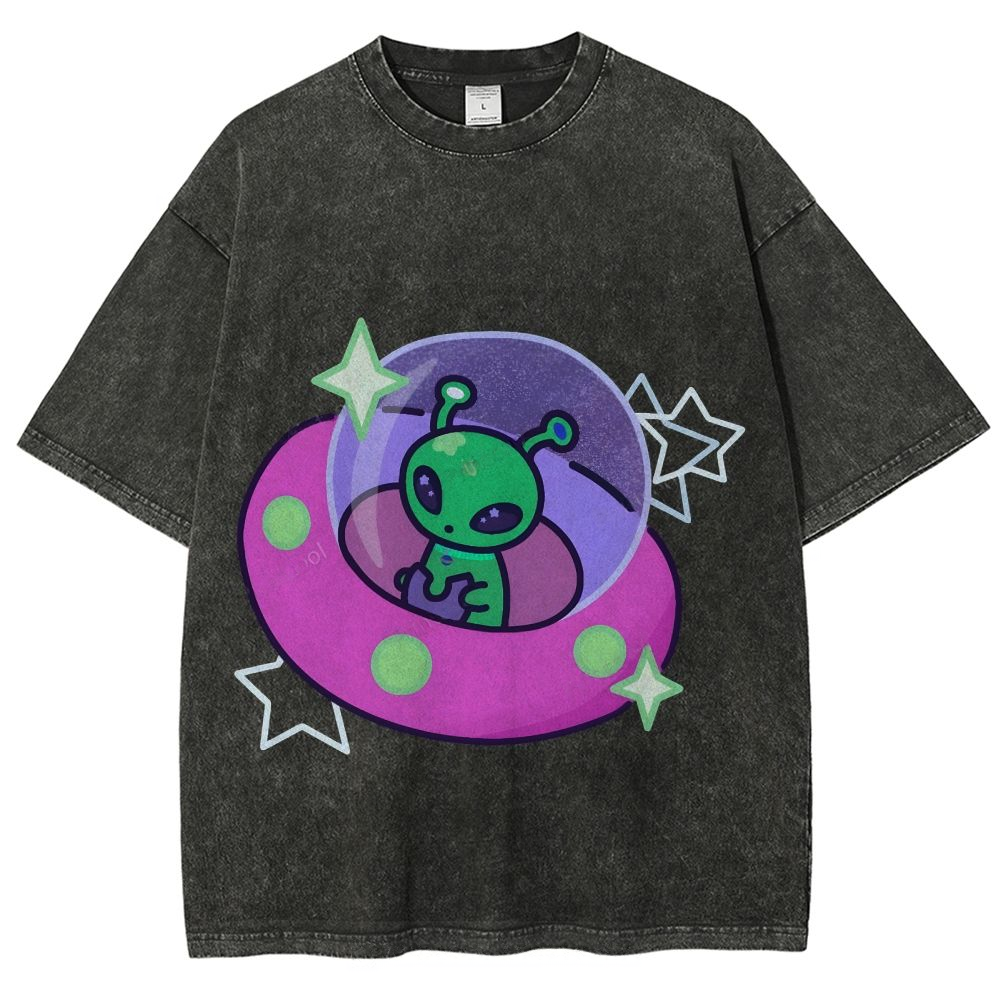 Aliens Piloting Spaceships Unisex Vintage Washed Tee