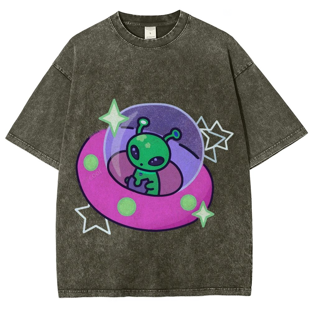 Aliens Piloting Spaceships Unisex Vintage Washed Tee