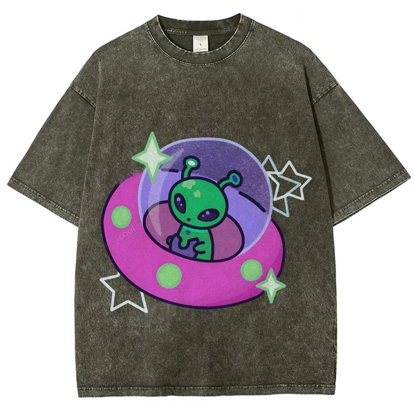 Aliens Piloting Spaceships Unisex Vintage Washed Tee