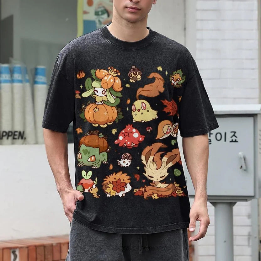 Autumn-Themed Pokémon Unisex Vintage Washed Tee