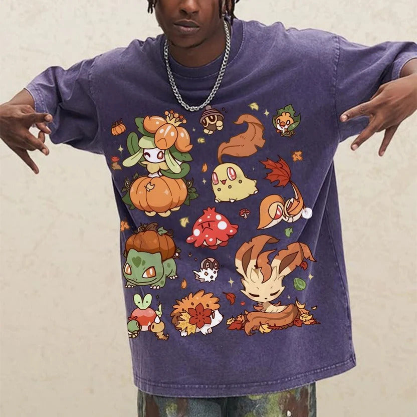 Autumn-Themed Pokémon Unisex Vintage Washed Tee