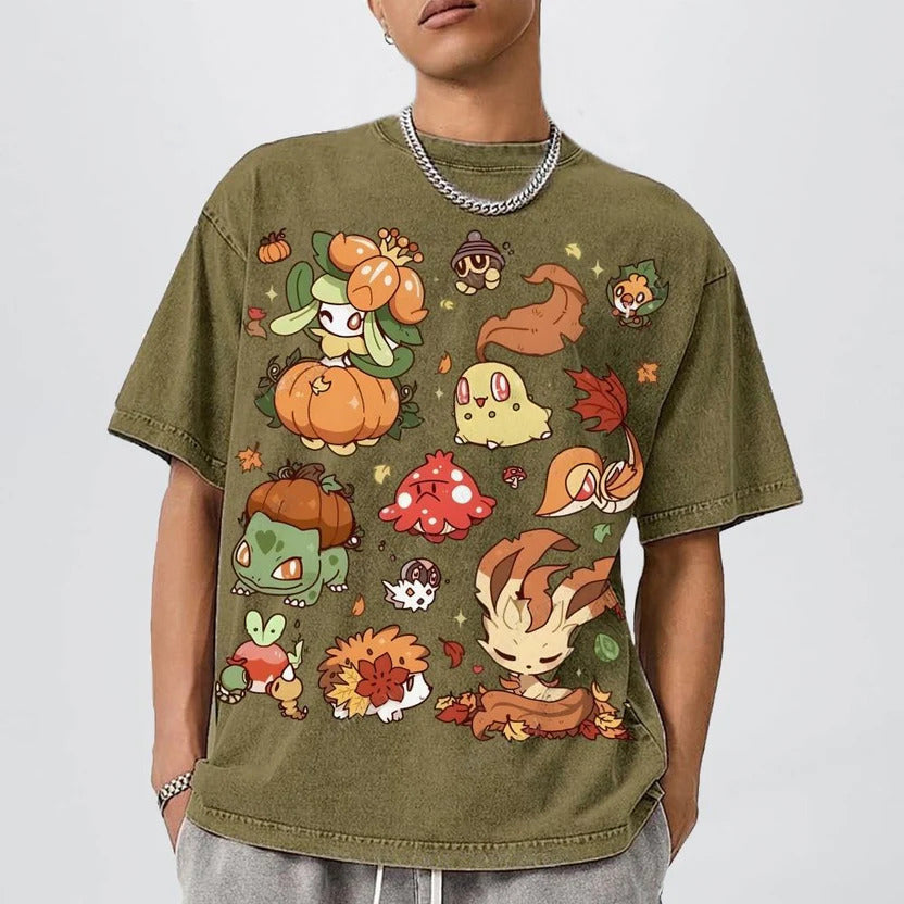 Autumn-Themed Pokémon Unisex Vintage Washed Tee