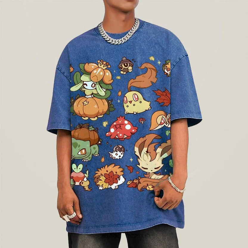 Autumn-Themed Pokémon Unisex Vintage Washed Tee