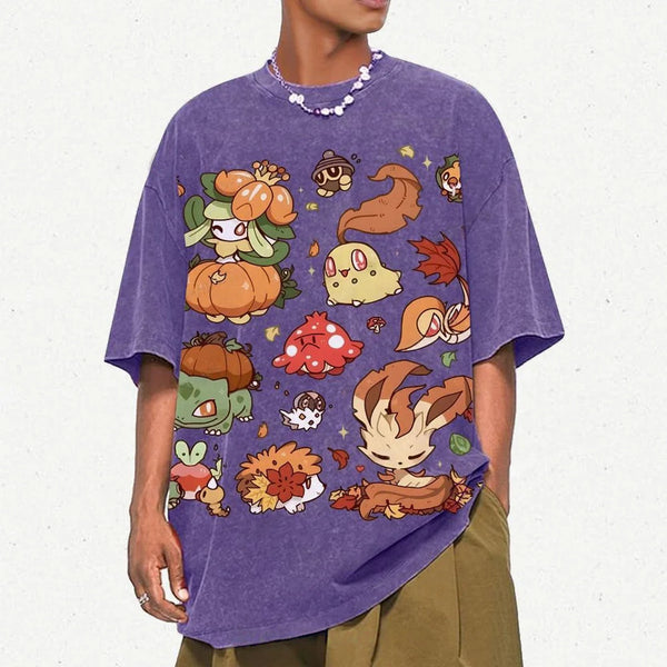 Autumn-Themed Pokémon Unisex Vintage Washed Tee