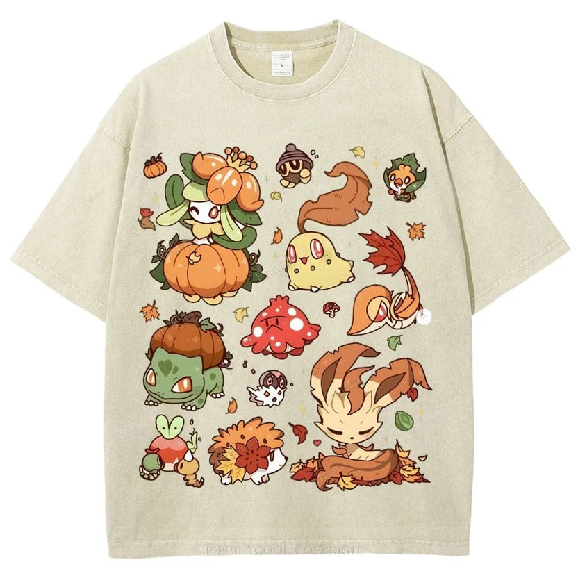 Autumn-Themed Pokémon Unisex Vintage Washed Tee