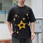 Starry Cat Illustration Unisex Vintage Washed Tee