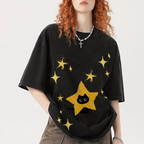 Starry Cat Illustration Unisex Vintage Washed Tee