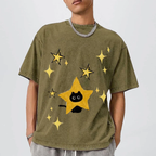 Starry Cat Illustration Unisex Vintage Washed Tee