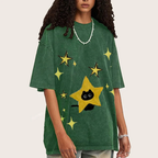 Starry Cat Illustration Unisex Vintage Washed Tee