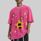 Starry Cat Illustration Unisex Vintage Washed Tee