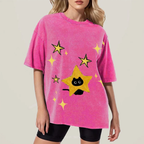 Starry Cat Illustration Unisex Vintage Washed Tee