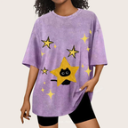 Starry Cat Illustration Unisex Vintage Washed Tee