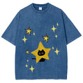 Starry Cat Illustration Unisex Vintage Washed Tee