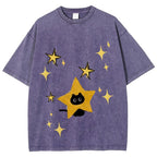 Starry Cat Illustration Unisex Vintage Washed Tee