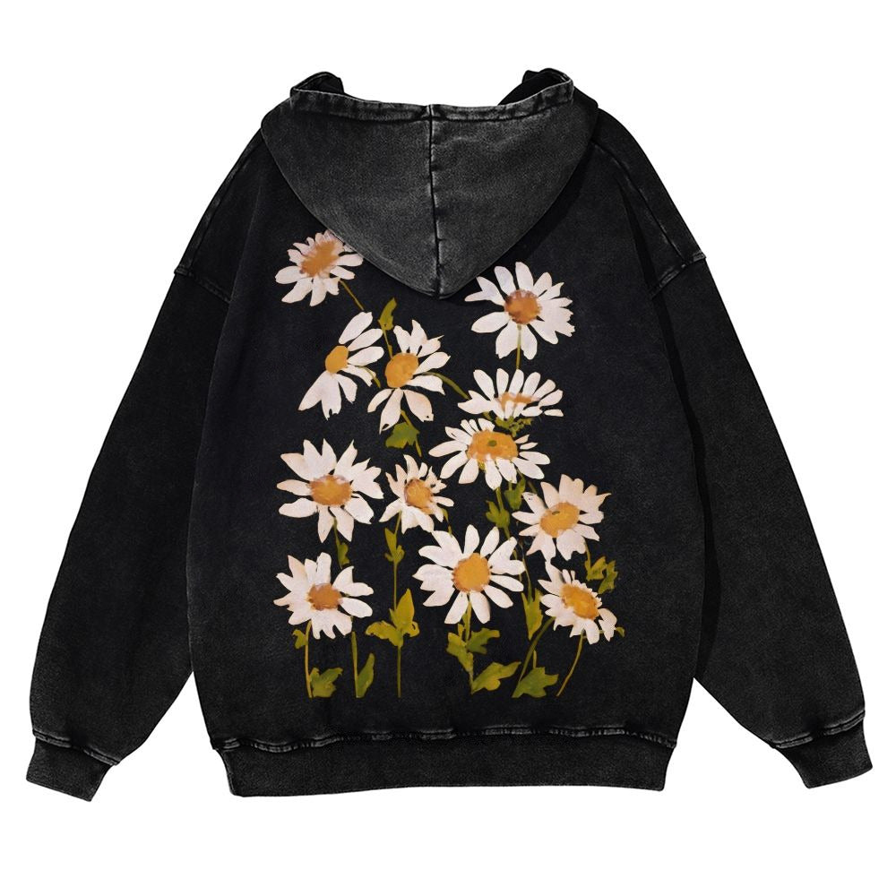 Vibrant Flowers Casual Washed Hoodie