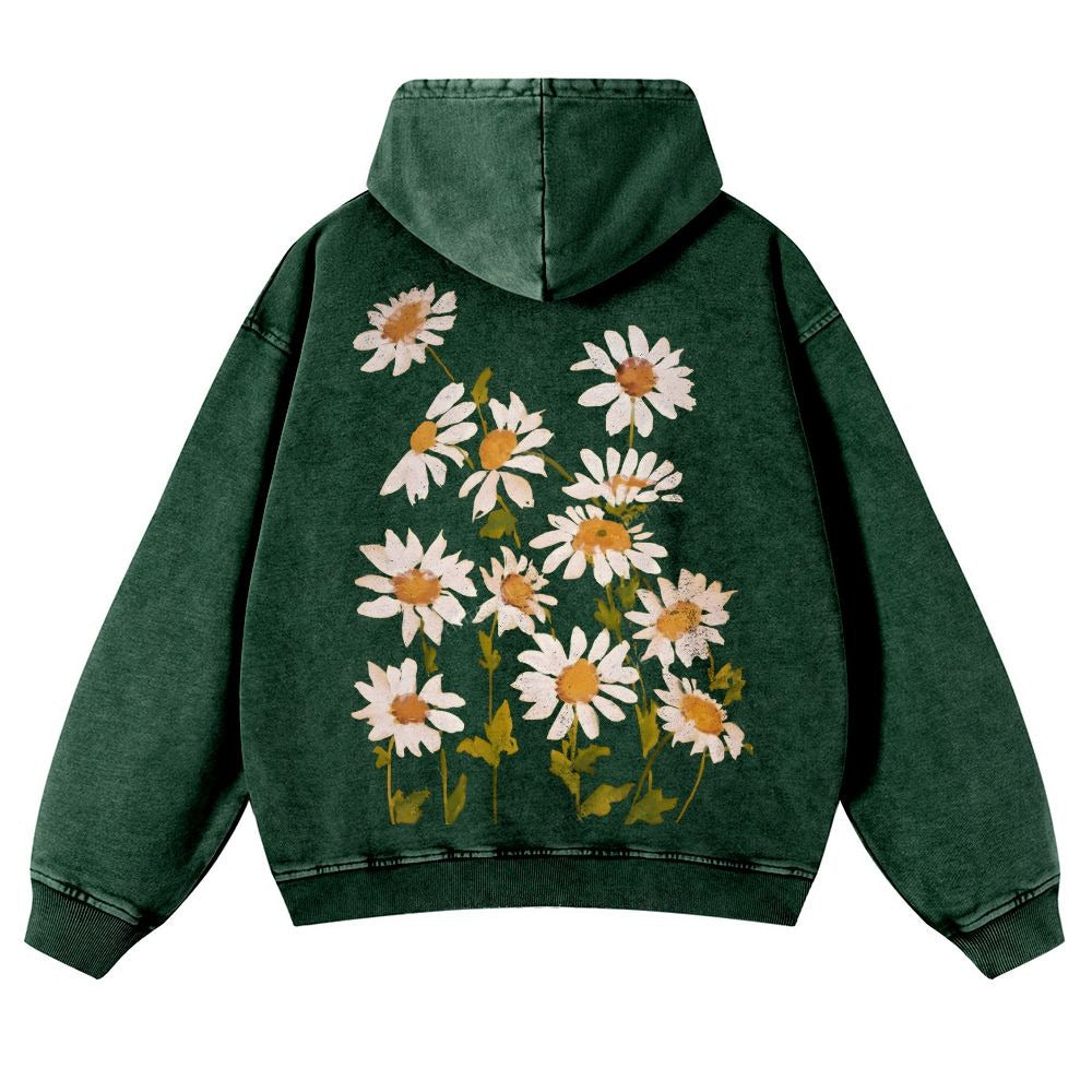 Vibrant Flowers Casual Washed Hoodie