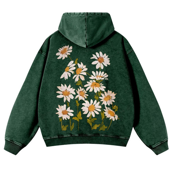Vibrant Flowers Casual Washed Hoodie