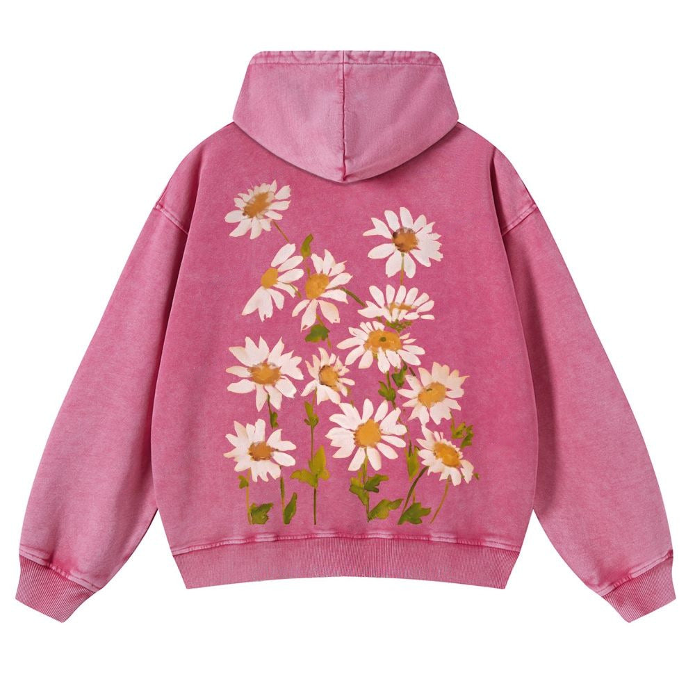 Vibrant Flowers Casual Washed Hoodie
