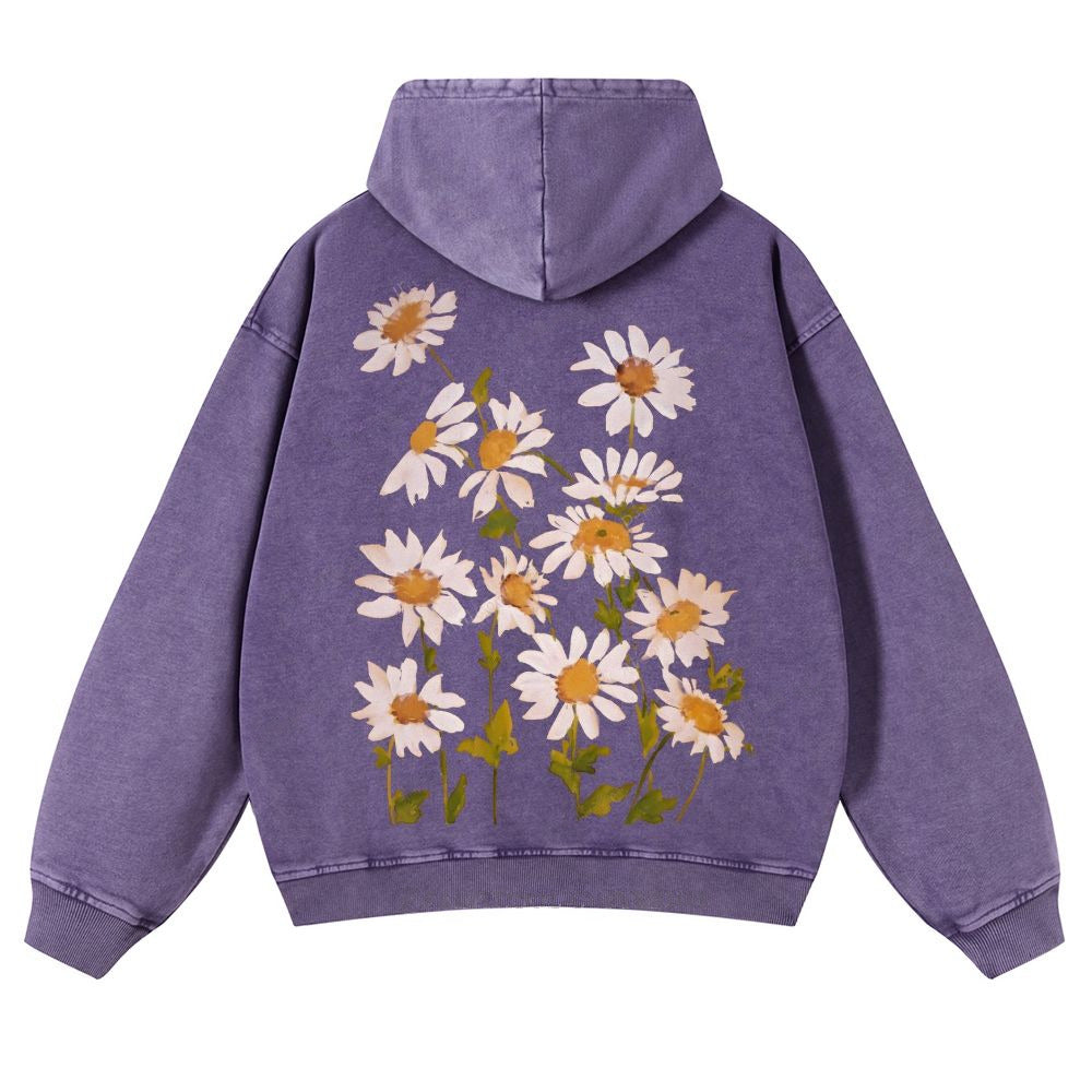 Vibrant Flowers Casual Washed Hoodie