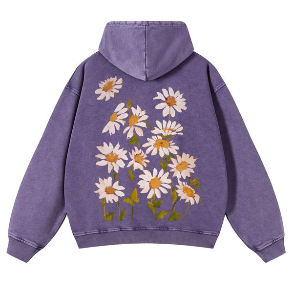 Vibrant Flowers Casual Washed Hoodie