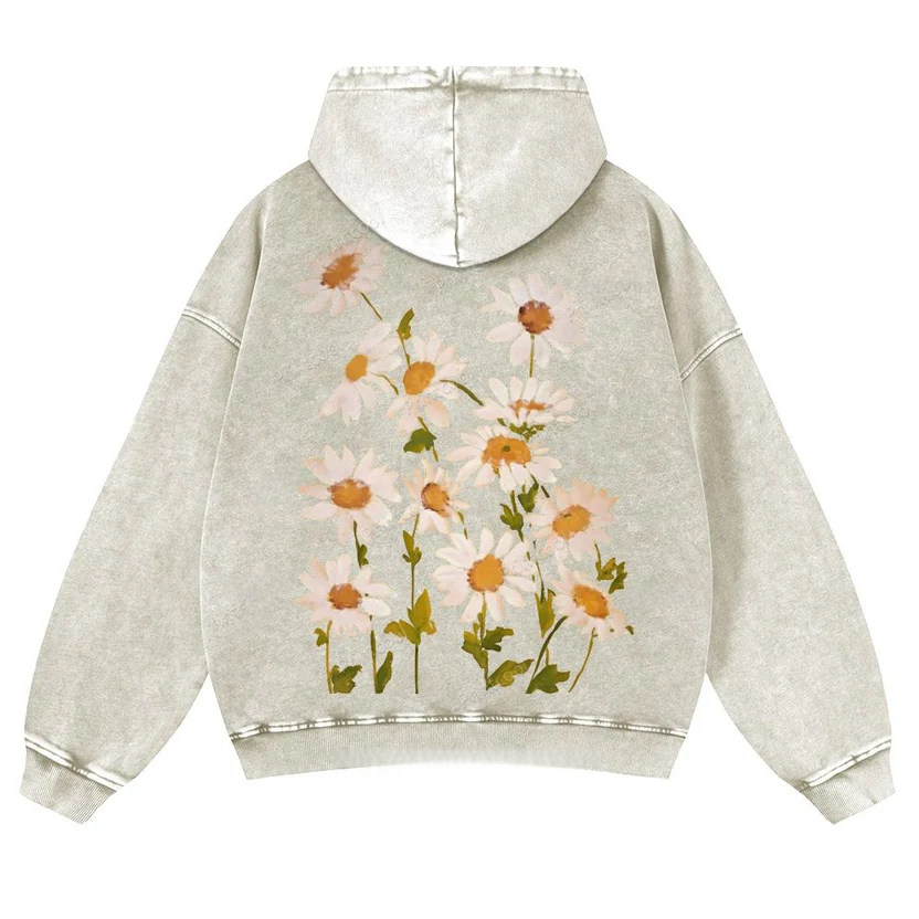 Vibrant Flowers Casual Washed Hoodie