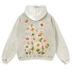 Vibrant Flowers Casual Washed Hoodie