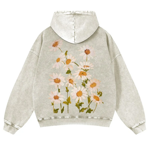 Vibrant Flowers Casual Washed Hoodie