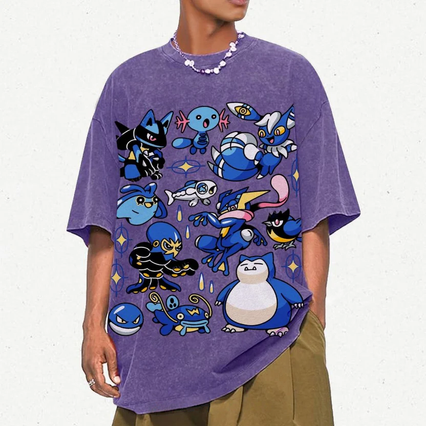 Kawaii Water Type Pokemon Unisex Vintage Washed Tee