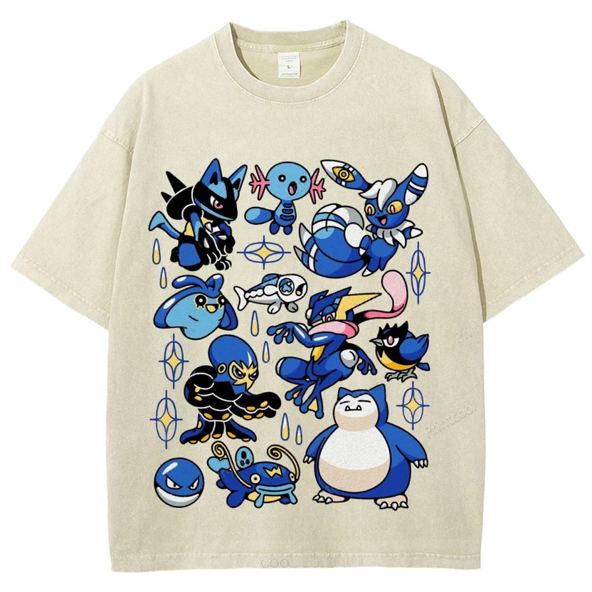 Kawaii Water Type Pokemon Unisex Vintage Washed Tee