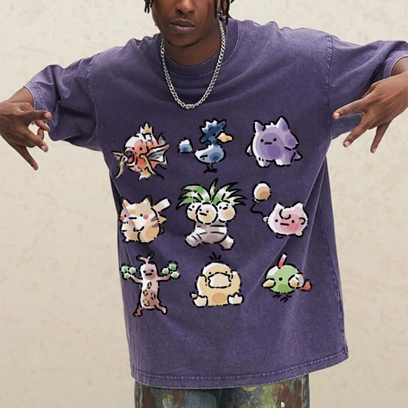 Cute Chibi Pokemon Unisex Vintage Washed Tee