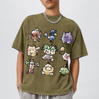 Cute Chibi Pokemon Unisex Vintage Washed Tee