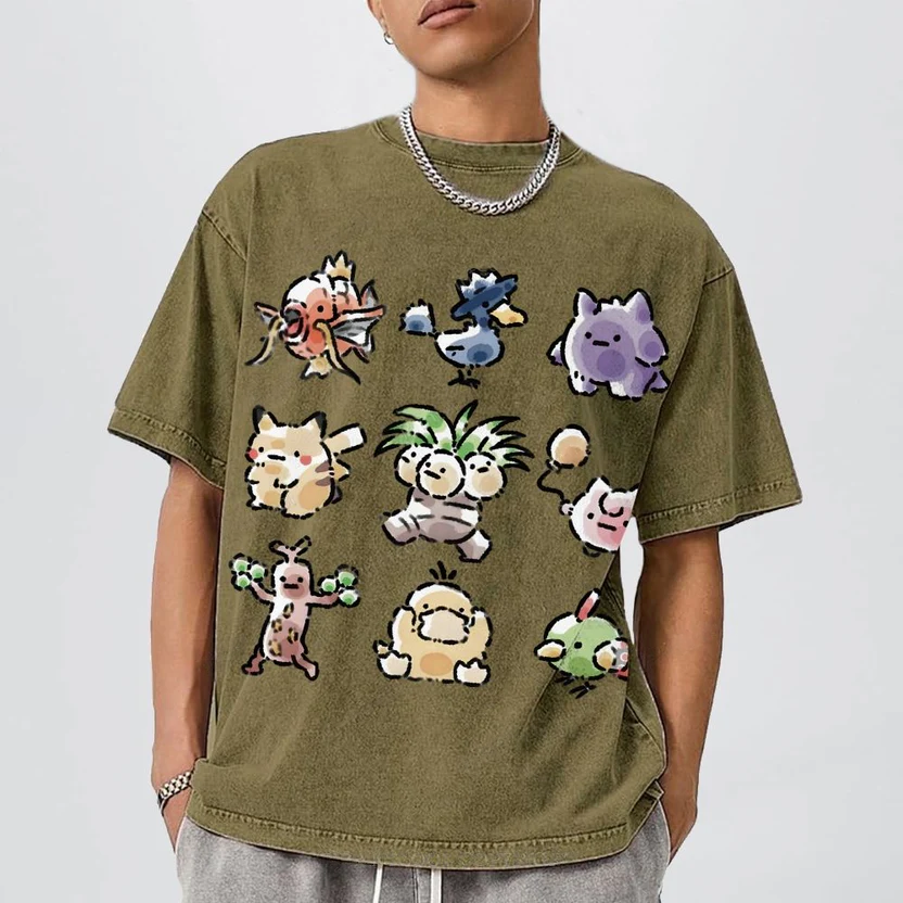 Cute Chibi Pokemon Unisex Vintage Washed Tee