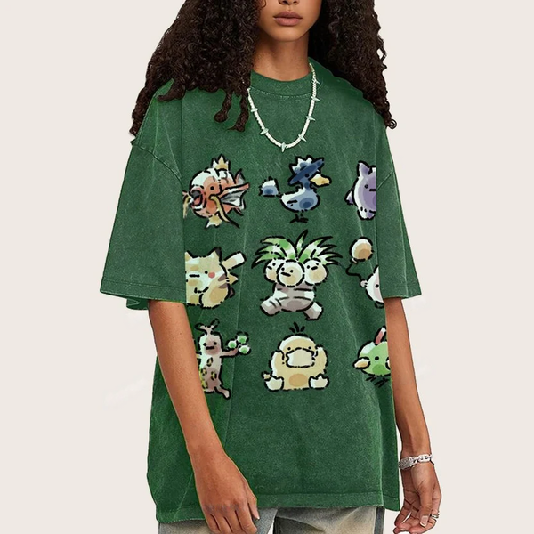 Cute Chibi Pokemon Unisex Vintage Washed Tee